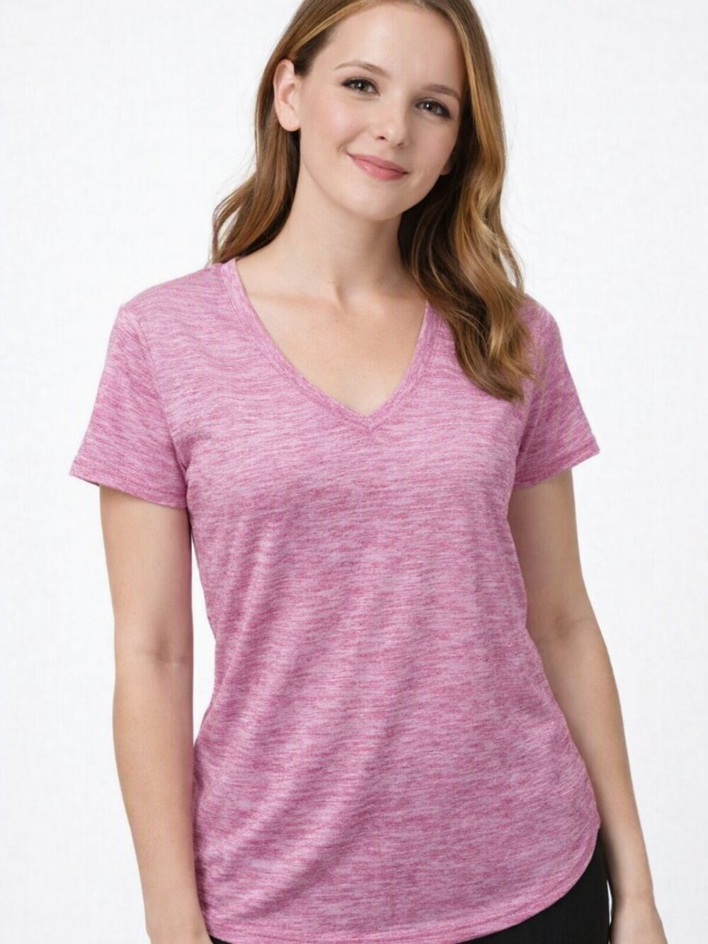 Reebok Women’s Speedwick V‑Neck Tee Shirt Heathered Pink  Size Small